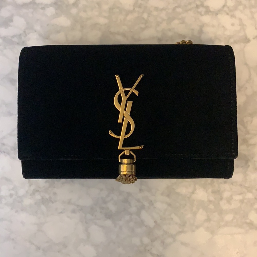 Saint Laurent Kate Monogram Velvet Tassel Bag Black 🖤 - Picture 3 of 11